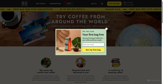 Security scan screenshot of https://atlascoffeeclub.com