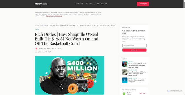 Security scan screenshot of https://www.moneymade.io/resources/shaq-net-worth