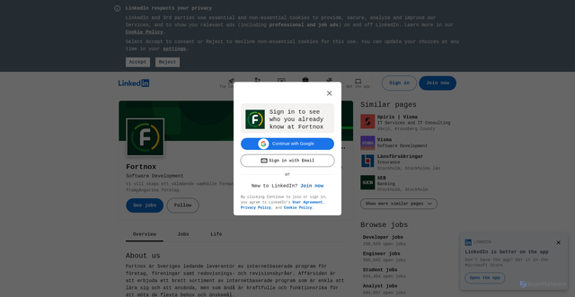 Security scan screenshot of https://www.linkedin.com/company/fortnox