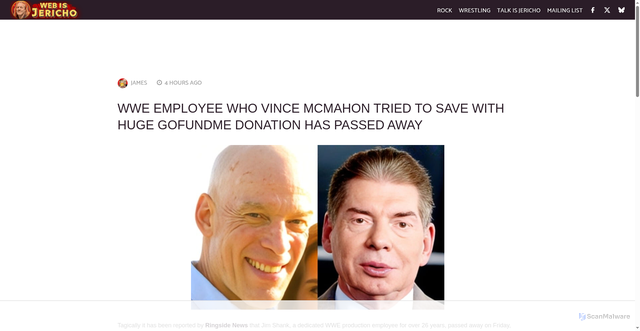 Security scan screenshot of https://www.webisjericho.com/wwe-employee-who-vince-mcmahon-tried-to-save-with-huge-gofundme-donation-has-passed-away/