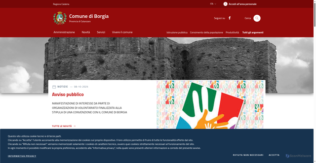 Security scan screenshot of https://www.comune.borgia.cz.it/