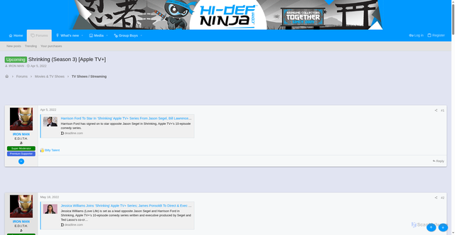 Security scan screenshot of https://www.hidefninja.com/community/threads/shrinking-season-3-apple-tv.114134/