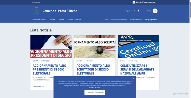 Security scan screenshot of https://www.comune.postafibreno.fr.it/