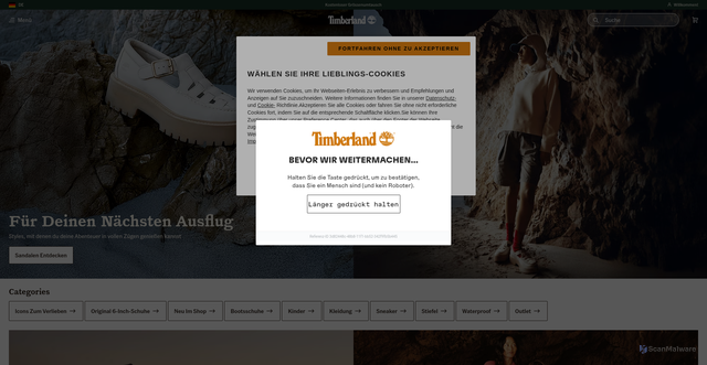 Security scan screenshot of https://timberland.com