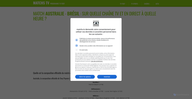 Security scan screenshot of https://matchs.tv/match/australie-brazil/
