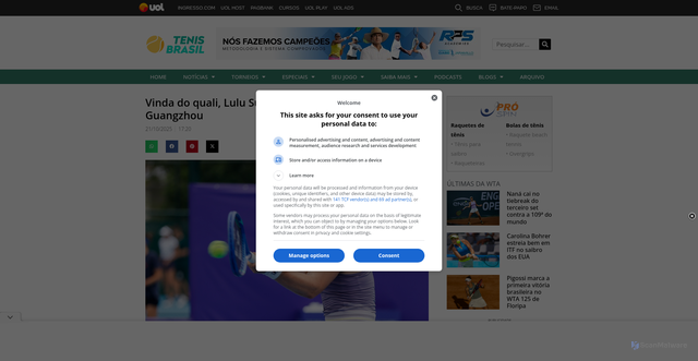 Security scan screenshot of https://tenisbrasil.uol.com.br/vinda-do-quali-lulu-sun-elimina-a-principal-favorita-em-guangzhou.html