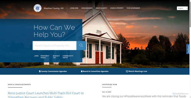 Security scan screenshot of https://washoecounty.gov/