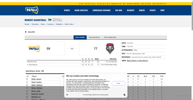 Security scan screenshot of https://nauathletics.com/boxscore.aspx?id=5020