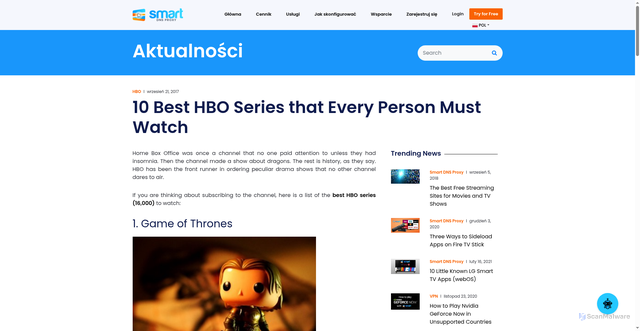 Security scan screenshot of https://www.smartdnsproxy.com/pl/news/hbo/10-best-hbo-series-that-every-person-must-watch-138.aspx
