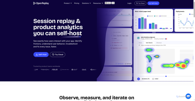 Security scan screenshot of https://openreplay.com