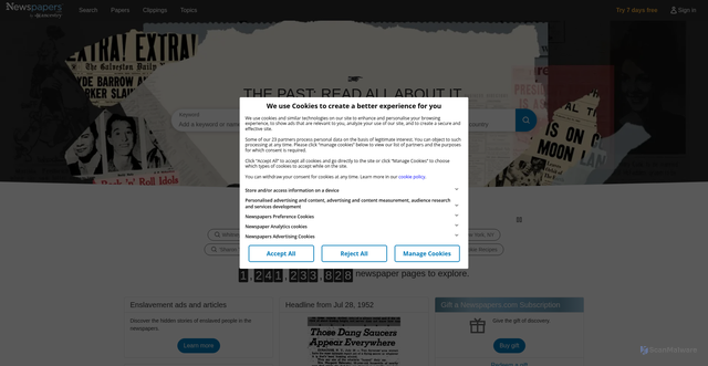 Security scan screenshot of https://www.newspapers.com