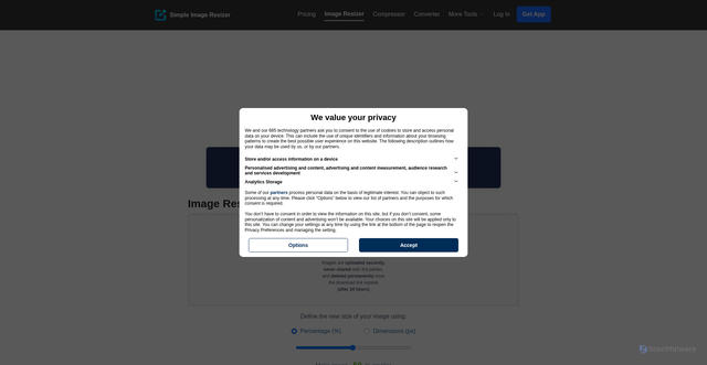 Security scan screenshot of https://www.simpleimageresizer.com