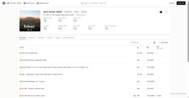 Security scan screenshot of https://app.podscribe.com/series/306394