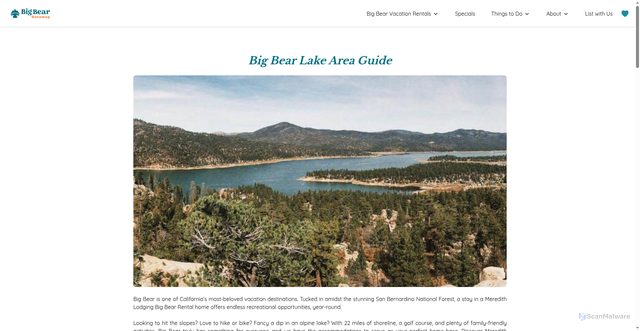 Security scan screenshot of https://www.bigbeargetaway.com/big-bear-lake-area-guide