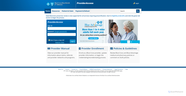 Security scan screenshot of https://providers.bcbsal.org