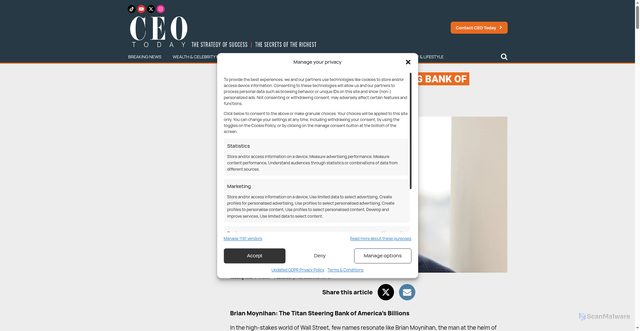 Security scan screenshot of https://www.ceotodaymagazine.com/2025/04/brian-moynihan-the-titan-steering-bank-of-americas-billions/