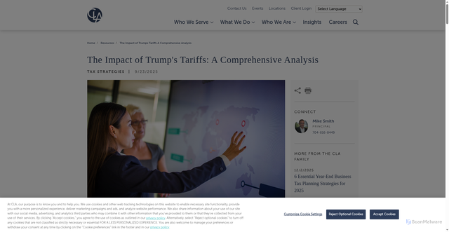 Security scan screenshot of https://www.claconnect.com/en/resources/articles/25/the-impact-of-trumps-tariffs-a-comprehensive-analysis
