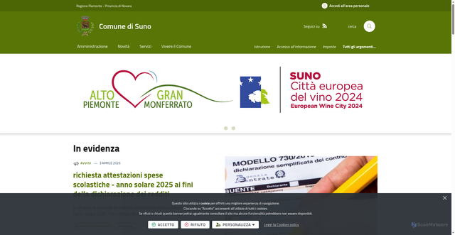 Security scan screenshot of https://www.comune.suno.no.it/it-it/home