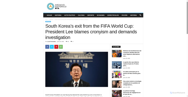 Security scan screenshot of https://www.archivoprisma.com.ar/noticias/south-koreas-exit-from-the-fifa-world-cup-president-lee-blames-cronyism-and-demands-investigation/310078/
