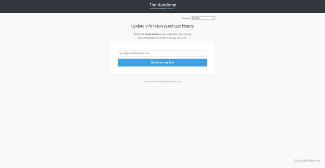 Security scan screenshot of https://kasiaurbaniak.thrivecart.com/updateinfo/