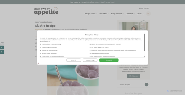 Security scan screenshot of https://onesweetappetite.com/slushie-recipe/
