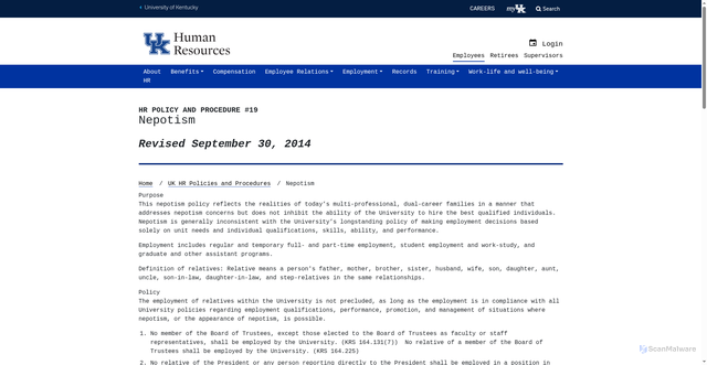 Security scan screenshot of https://hr.uky.edu/policies/nepotism