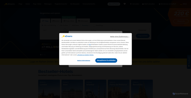 Security scan screenshot of https://www.edreams.de