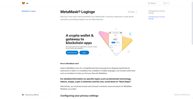 Security scan screenshot of https://metmaskgir.gitbook.io/us/