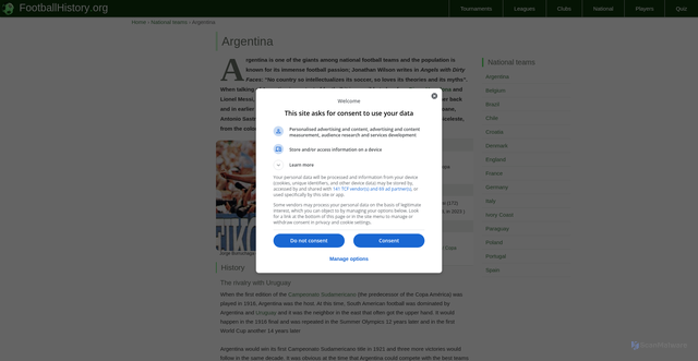 Security scan screenshot of https://www.footballhistory.org/national/argentina.html