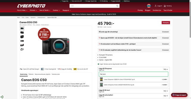 Security scan screenshot of https://www.cyberphoto.se/foto-video/kameror/videokameror/canon-eos-c50