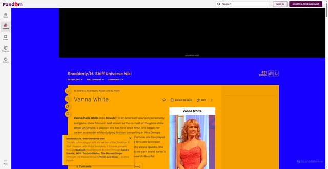 Security scan screenshot of https://snodderly-m-smiff-universe.fandom.com/wiki/Vanna_White