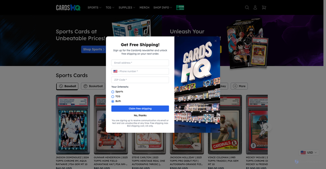 Security scan screenshot of https://cardshq.com