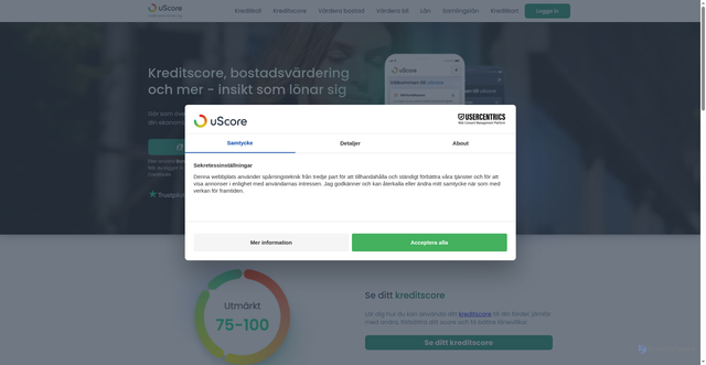 Security scan screenshot of https://uscore.se/kreditscore-bostadsvardering-och-mer?apcid=006a904f8644e74ecd7b7816&utm_campaign=AO_External_welcome&utm_content=header-logo&utm_medium=email&utm_source=ortto&utm_term=fc2_nytt-kreditscore_elskling