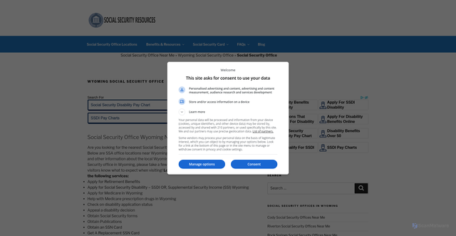 Security scan screenshot of https://socialsecurityofficesnearme.com/wyoming/
