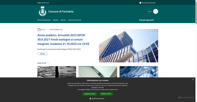 Security scan screenshot of https://www.comune.farindola.pe.it/it