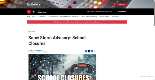 Security scan screenshot of https://www.wuga.org/local-news/2026-01-31/snow-storm-advisory-school-closures