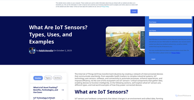 Security scan screenshot of https://www.zipitwireless.com/blog/what-are-iot-sensors-types-uses-and-examples