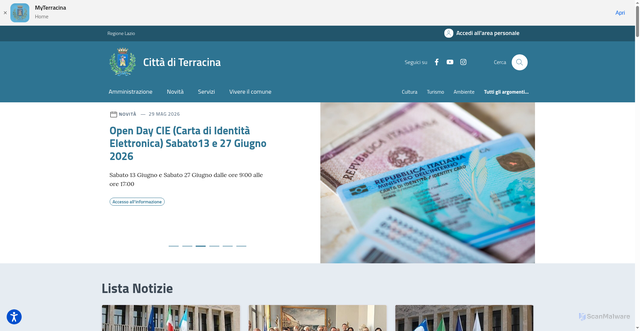 Security scan screenshot of https://www.comune.terracina.lt.it