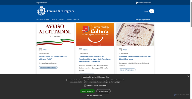 Security scan screenshot of https://www.comune.castegnero.vi.it/it
