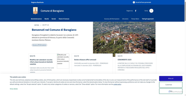 Security scan screenshot of https://comune.baragiano.pz.it/