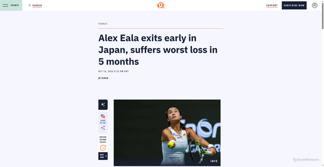 Security scan screenshot of https://www.rappler.com/sports/tennis-match-results-alex-eala-tereza-valentova-japan-open-october-14-2025/