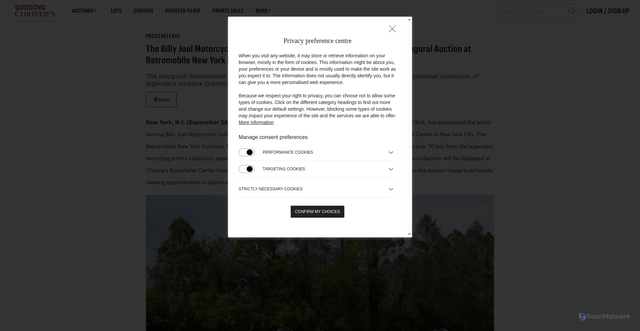 Security scan screenshot of https://www.goodingco.com/press/article/the-billy-joel-motorcycle-collection-announced-for-gooding-christies-inaugural-auction-at-retromobile-new-york-in-november