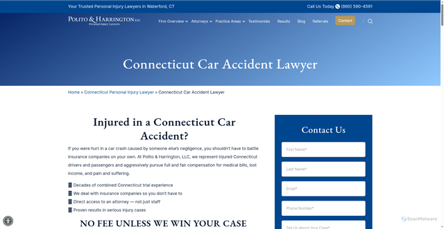 Security scan screenshot of https://www.politolaw.com/connecticut-injury/car-accident-lawyer/