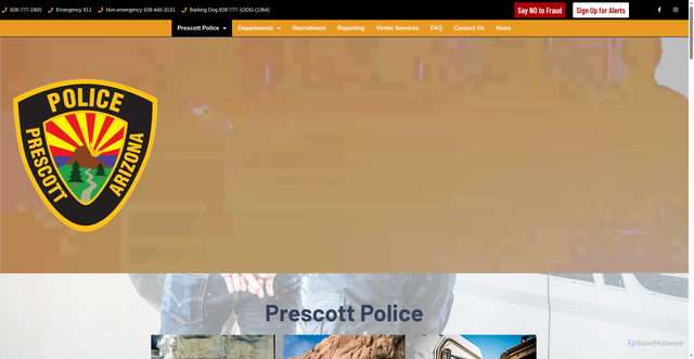 Security scan screenshot of https://www.prescottpolice.org/