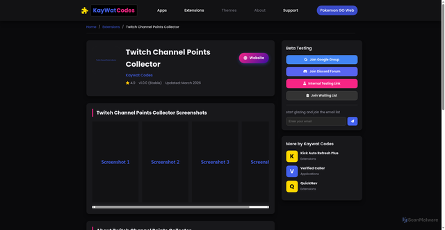 Security scan screenshot of https://kaywat-codes.pages.dev/views/twitch-channel-points.html