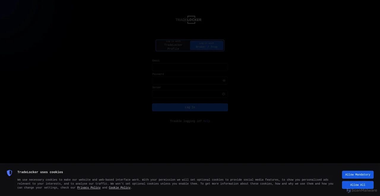 Security scan screenshot of https://demo.tradelocker.com