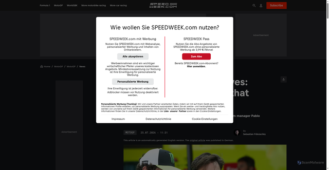 Security scan screenshot of https://www.speedweek.com/en/a/motogp/valentino-rossi-vr46-nieto-sees-things