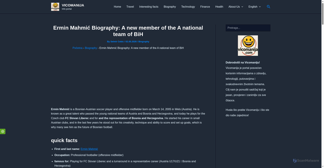 Security scan screenshot of https://vicomanija.com/en/ermin-mahmic-biography-a-new-member-of-the-a-national-team-of-bih/