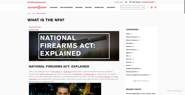 Security scan screenshot of https://www.silencershop.com/blog/what-is-nfa