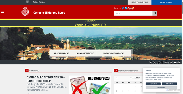 Security scan screenshot of https://www.comunemonteuroero.cn.it/
